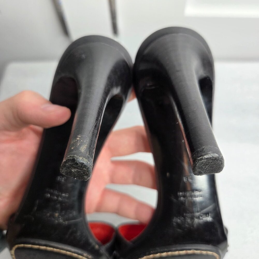 Women's YSL Rive Gauche Black Leather Buckle Mule Heels - Size 38 - VINTAGE - Picture 6 of 13
